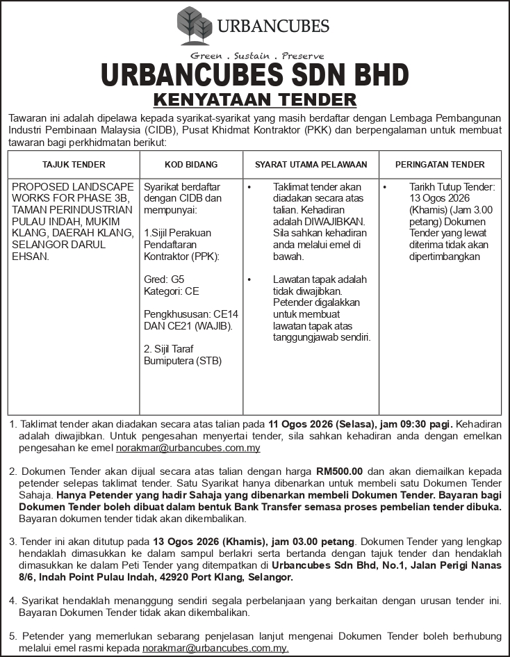 PROPOSED LANDSCAPE WORKS FOR PHASE 3B, TAMAN PERINDUSTRIAN PULAU INDAH, MUKIM KLANG DAERAH KLANG, SELANGOR DARUL EHSAN