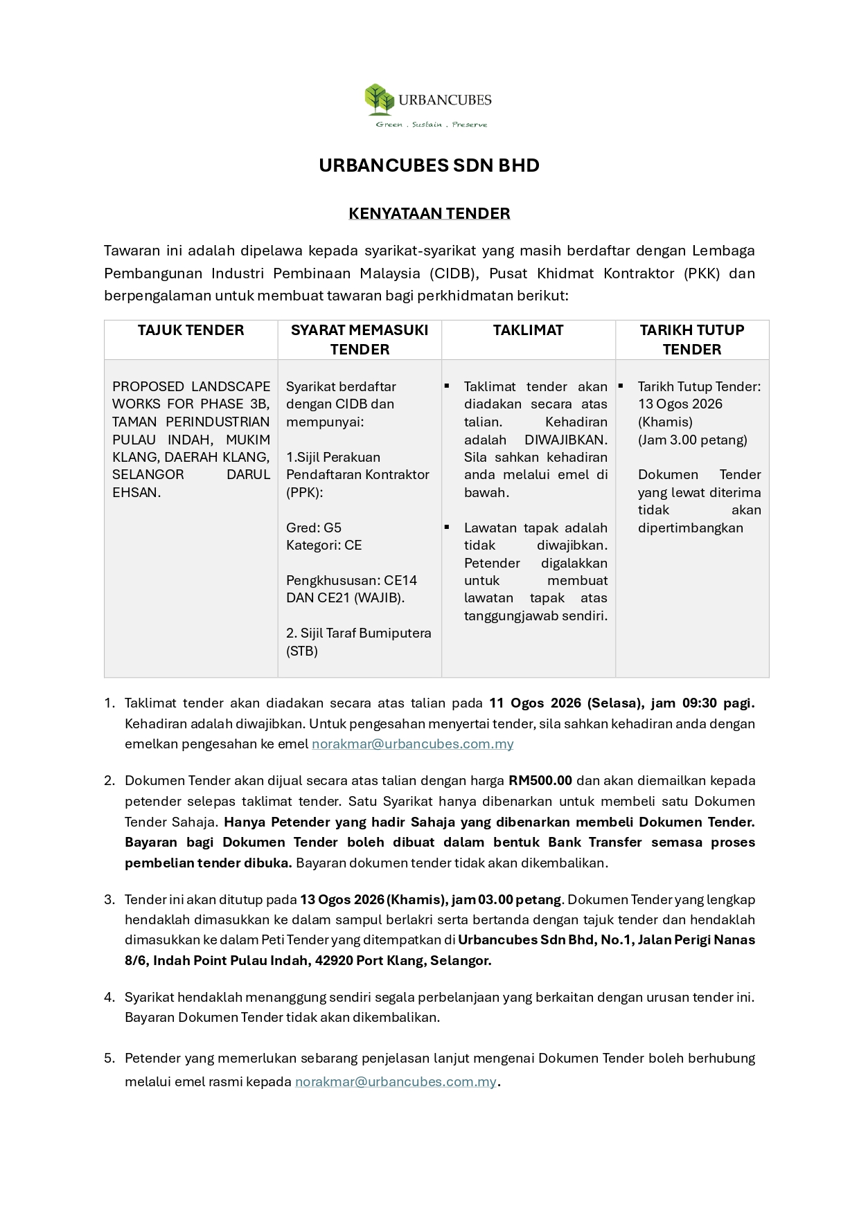 PROPOSED LANDSCAPE WORKS FOR PHASE 3B, TAMAN PERINDUSTRIAN PULAU INDAH, MUKIM KLANG DAERAH KLANG, SELANGOR DARUL EHSAN